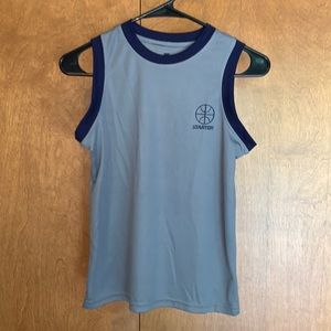 EUC youth’s grey with navy trim sleeveless athletic style tank top - L (10-12)